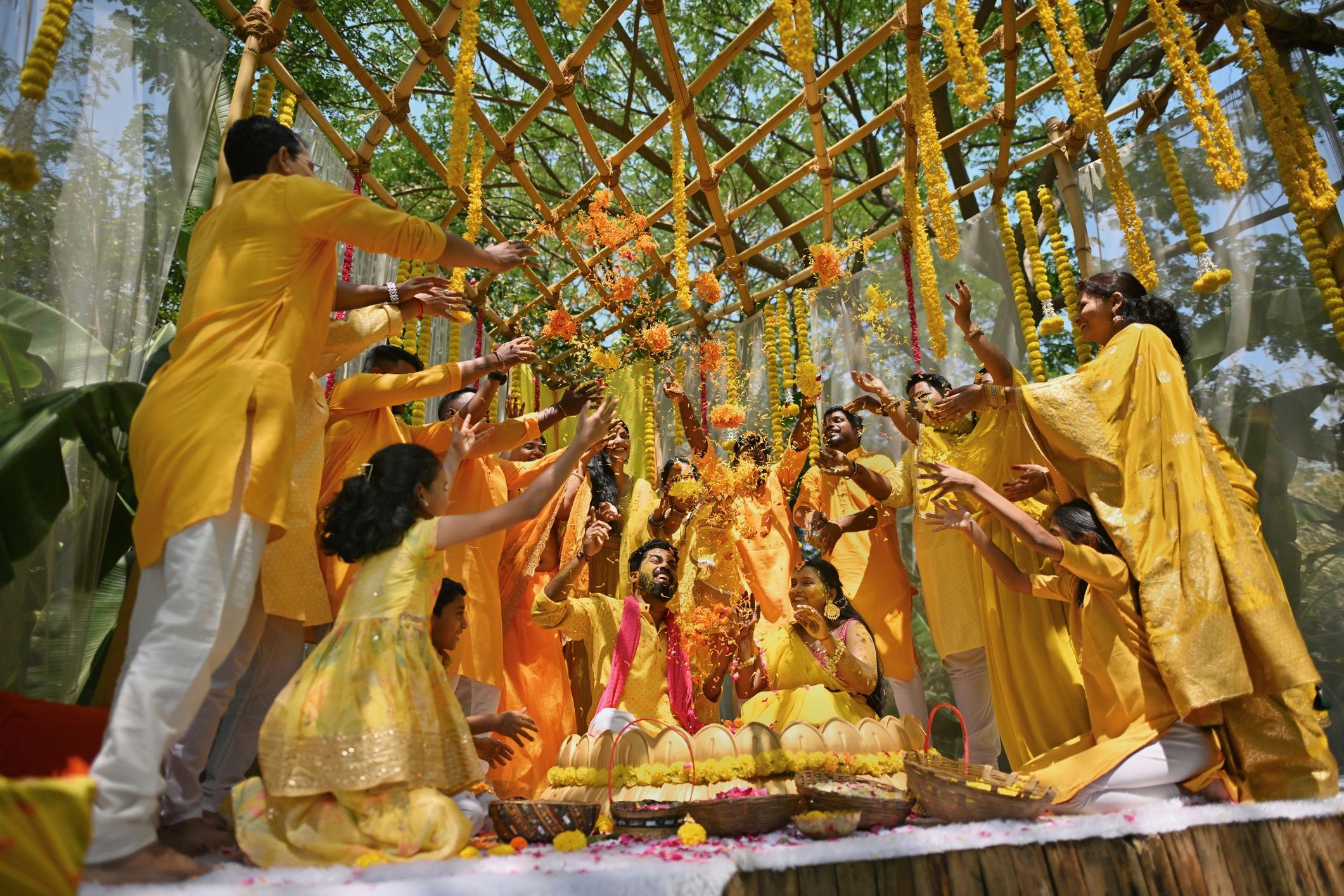 Happy couple during a haldi celebration